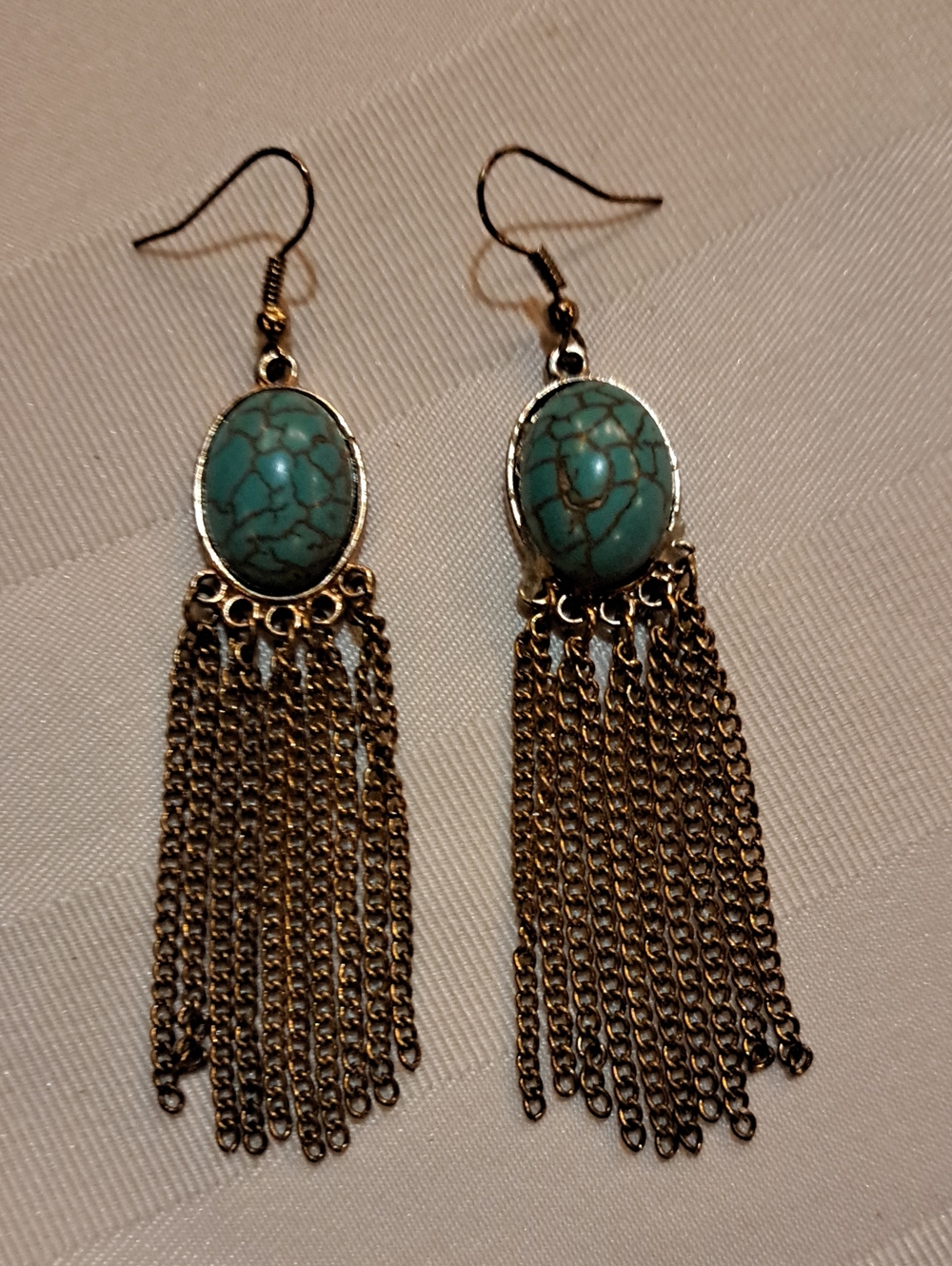 Turquoise Stone Tassel Drop Earrings - Women Jewelry